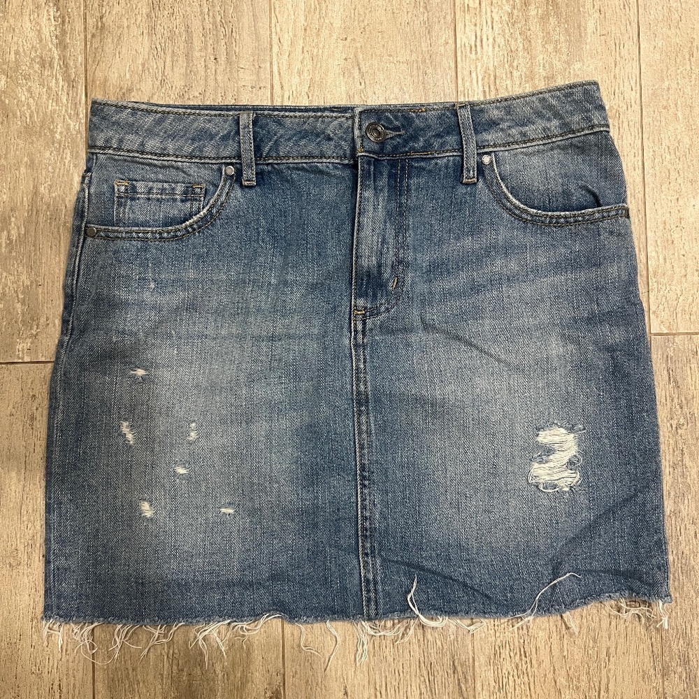 Denim Mini Skirt with Distressed Details